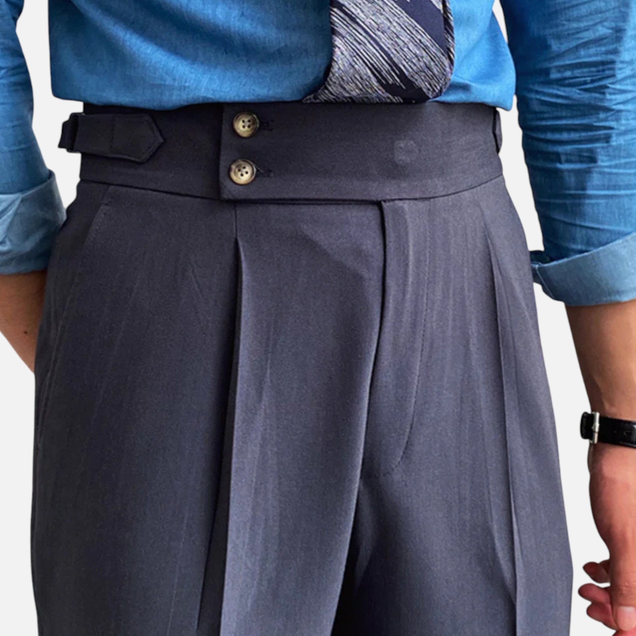 Fleur de Style| Pantalon pour hommes à taille haute, coupe droite et drapée