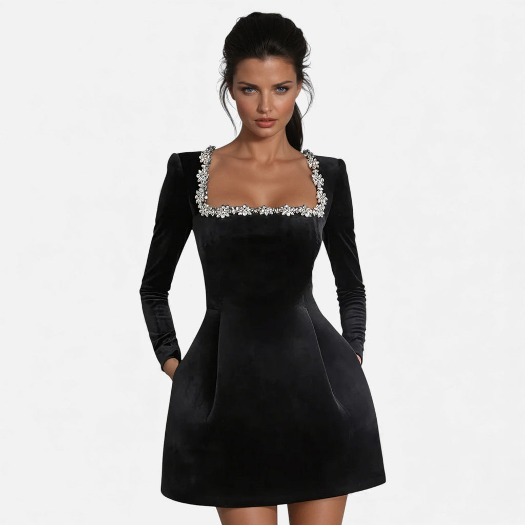 Fleur de Style | Robe mini en velours pour femme à coupe trapèze