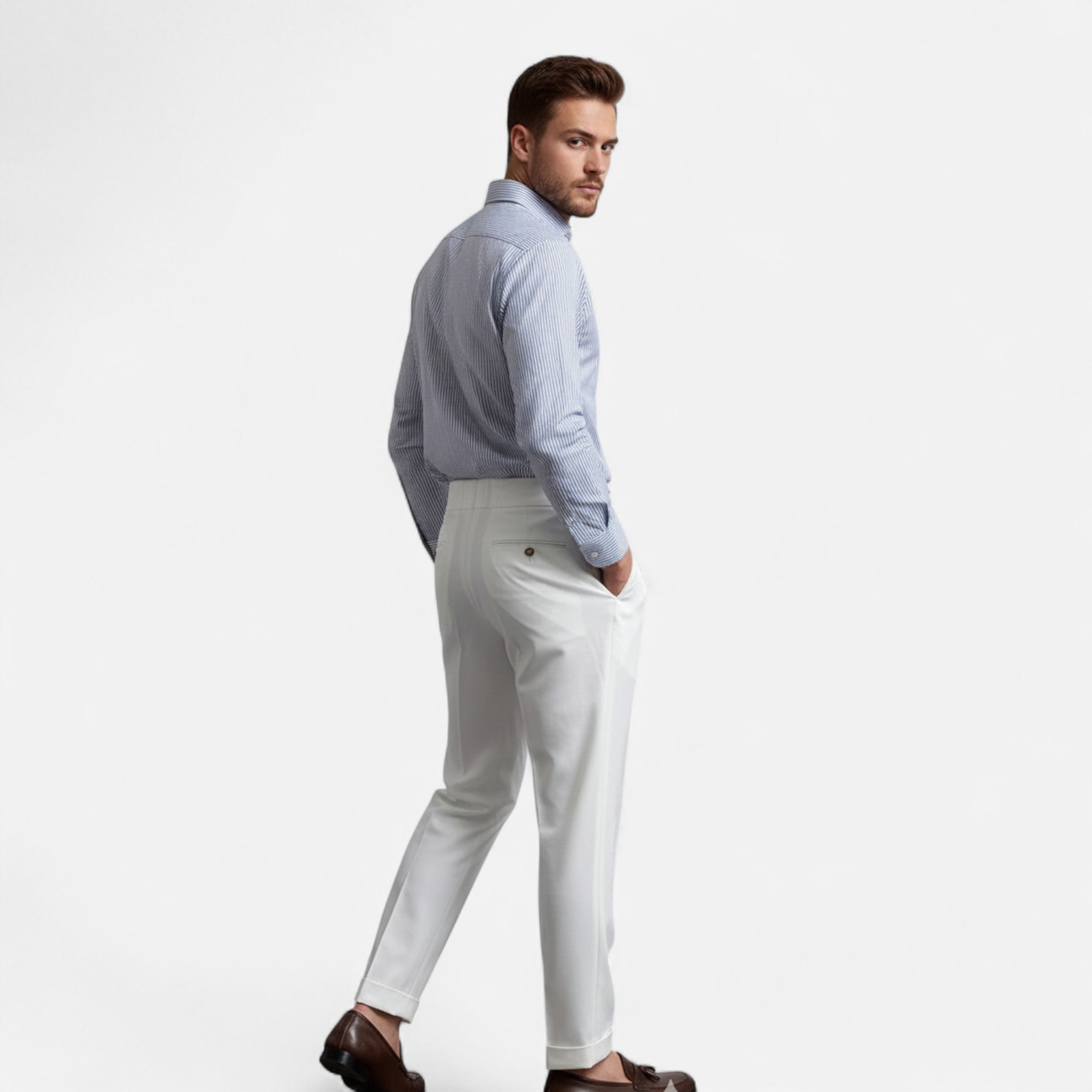 Fleur de Style| Pantalon pour hommes à taille haute, coupe droite et drapée