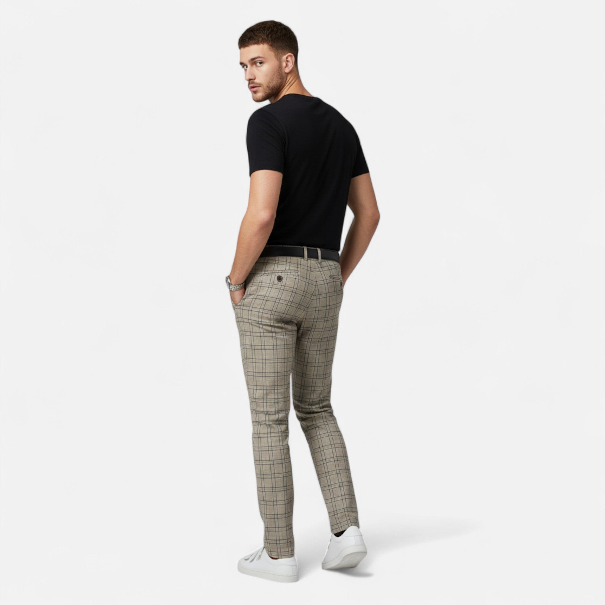 Fleur de Style | Pantalons slim fit à carreaux pour homme, longueur cheville