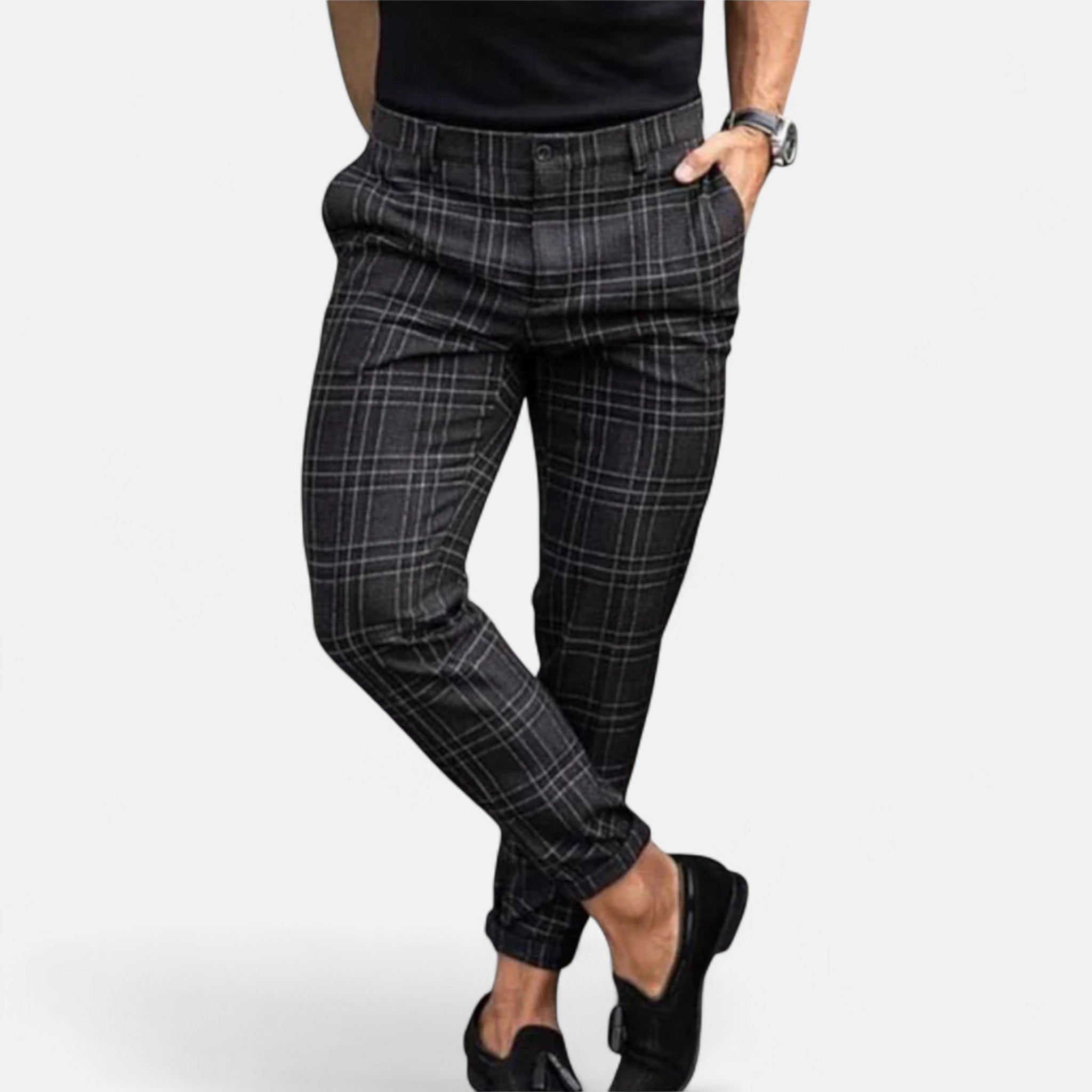 Fleur de Style | Pantalons slim fit à carreaux pour homme, longueur cheville
