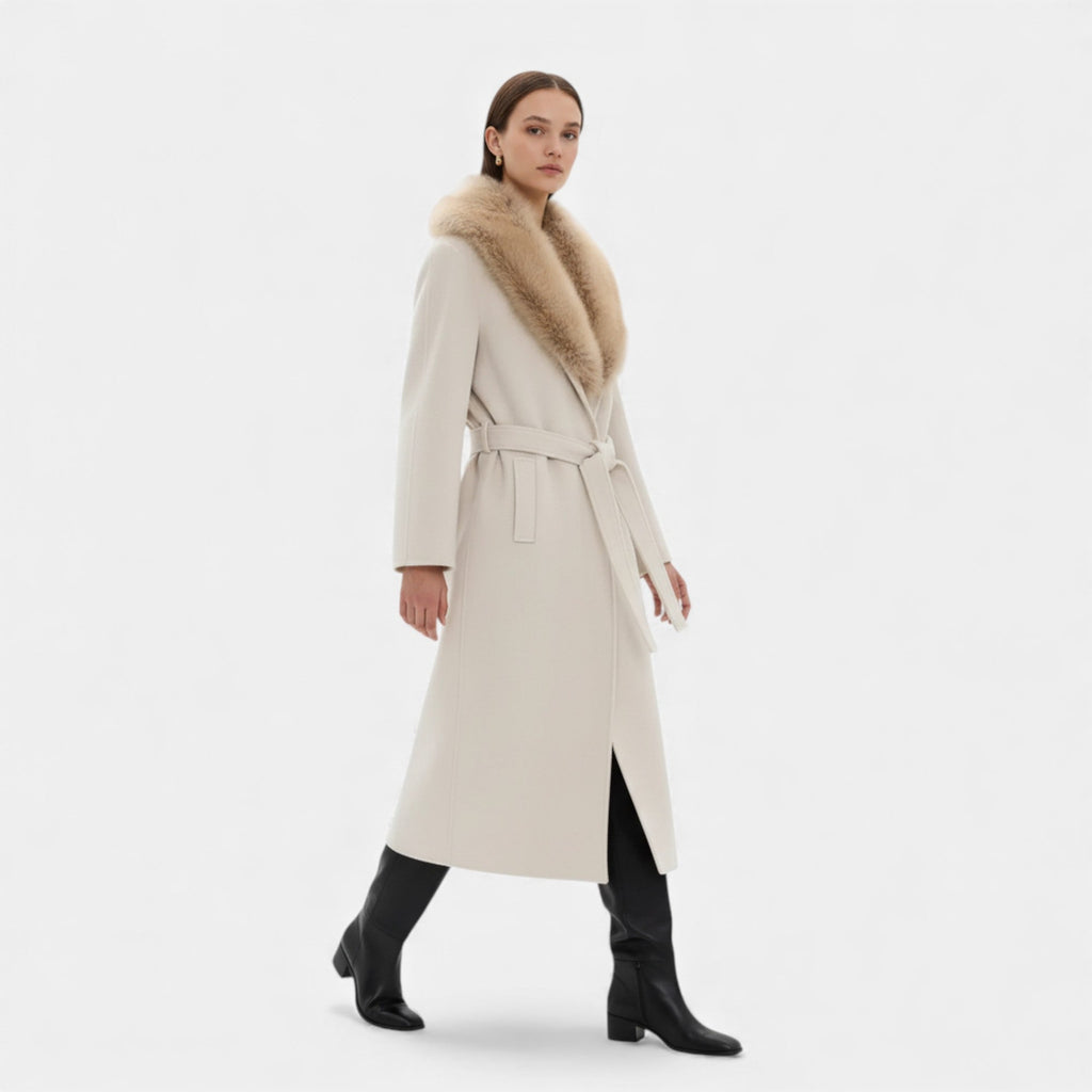 Fleur de Style | Manteau maxi en laine pour femme Ruby Lily avec revers en fourrure