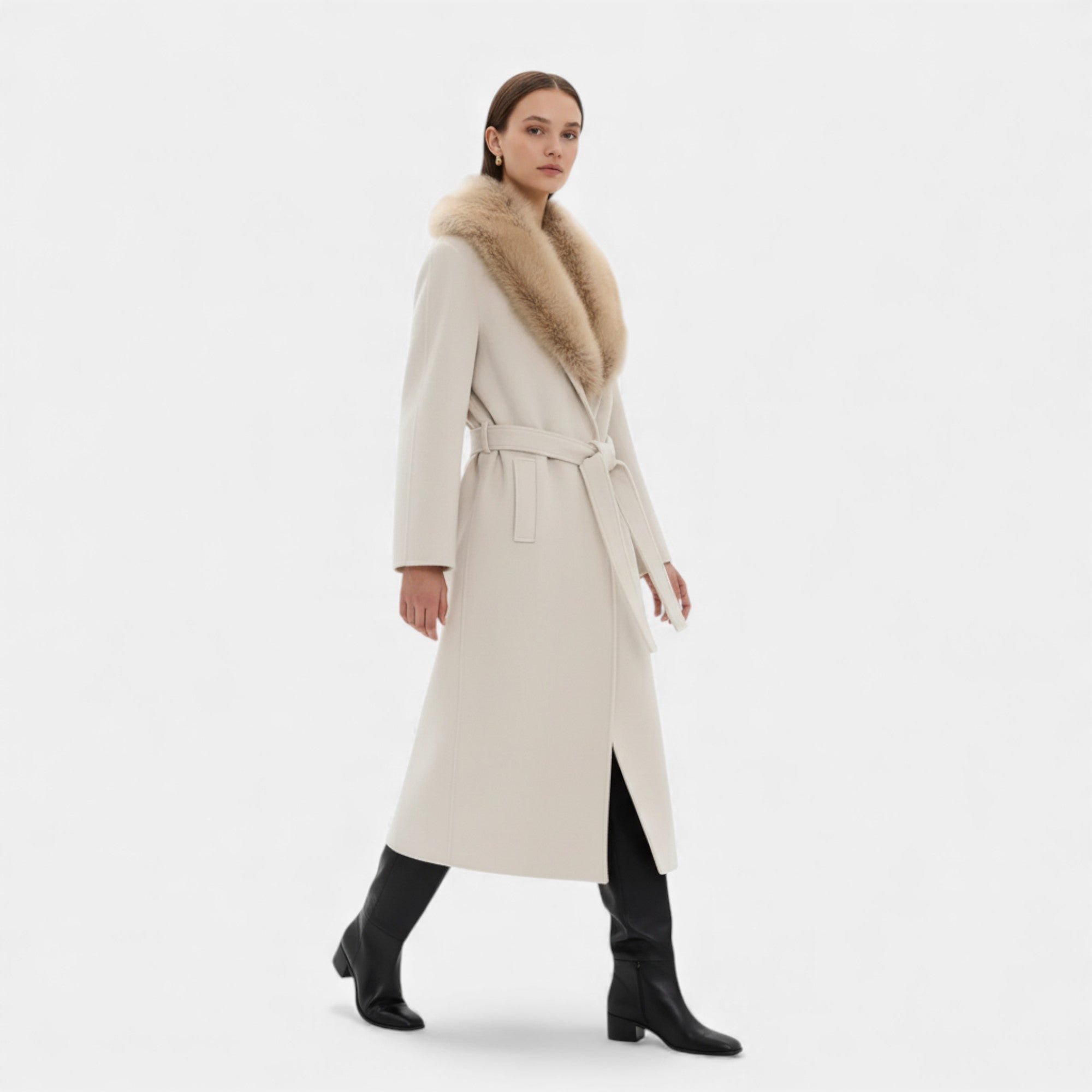 Fleur de Style | Manteau maxi en laine pour femme Ruby Lily avec revers en fourrure
