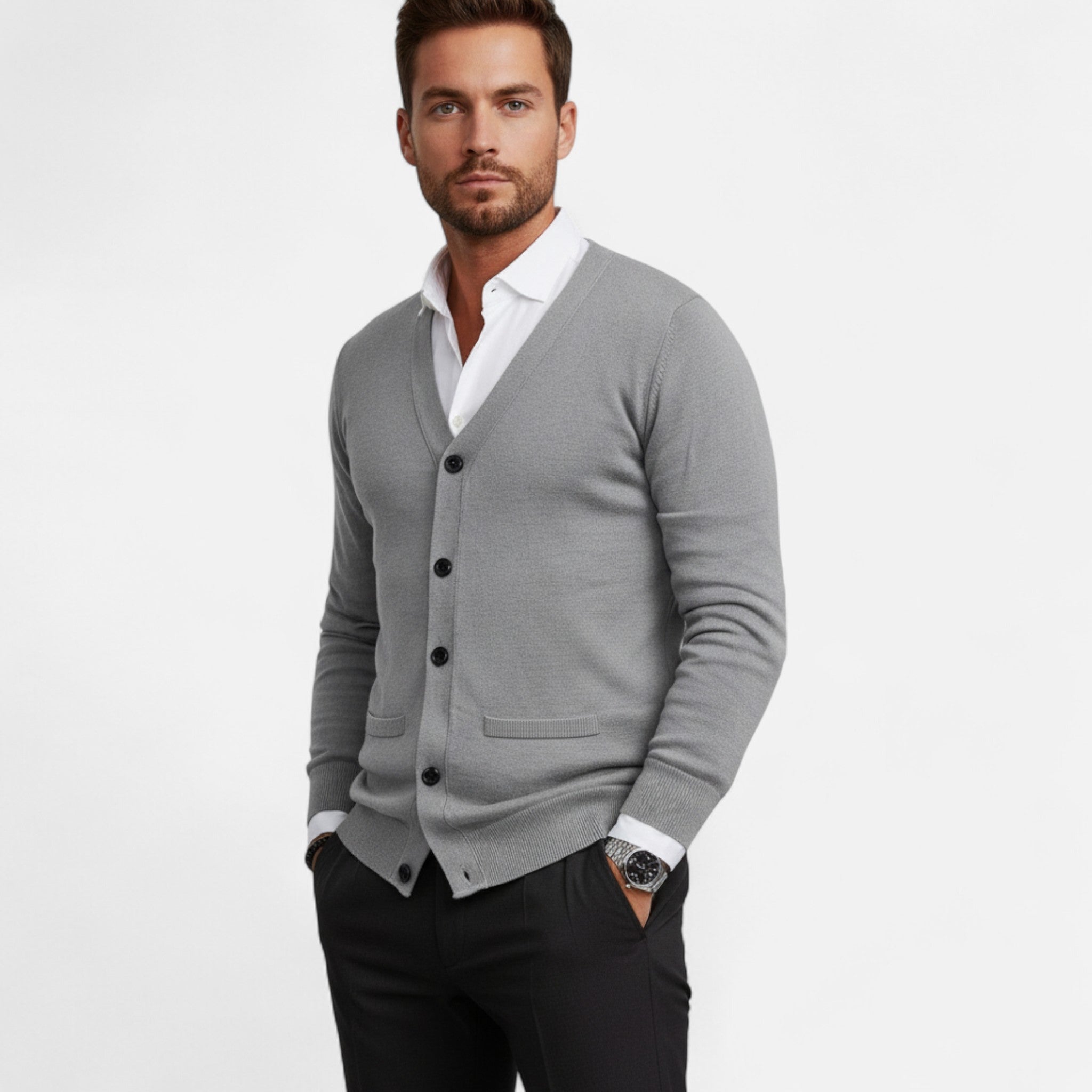 Fleur de Style | cardigan pour hommes – Veste ajustée en mélange de coton moderne
