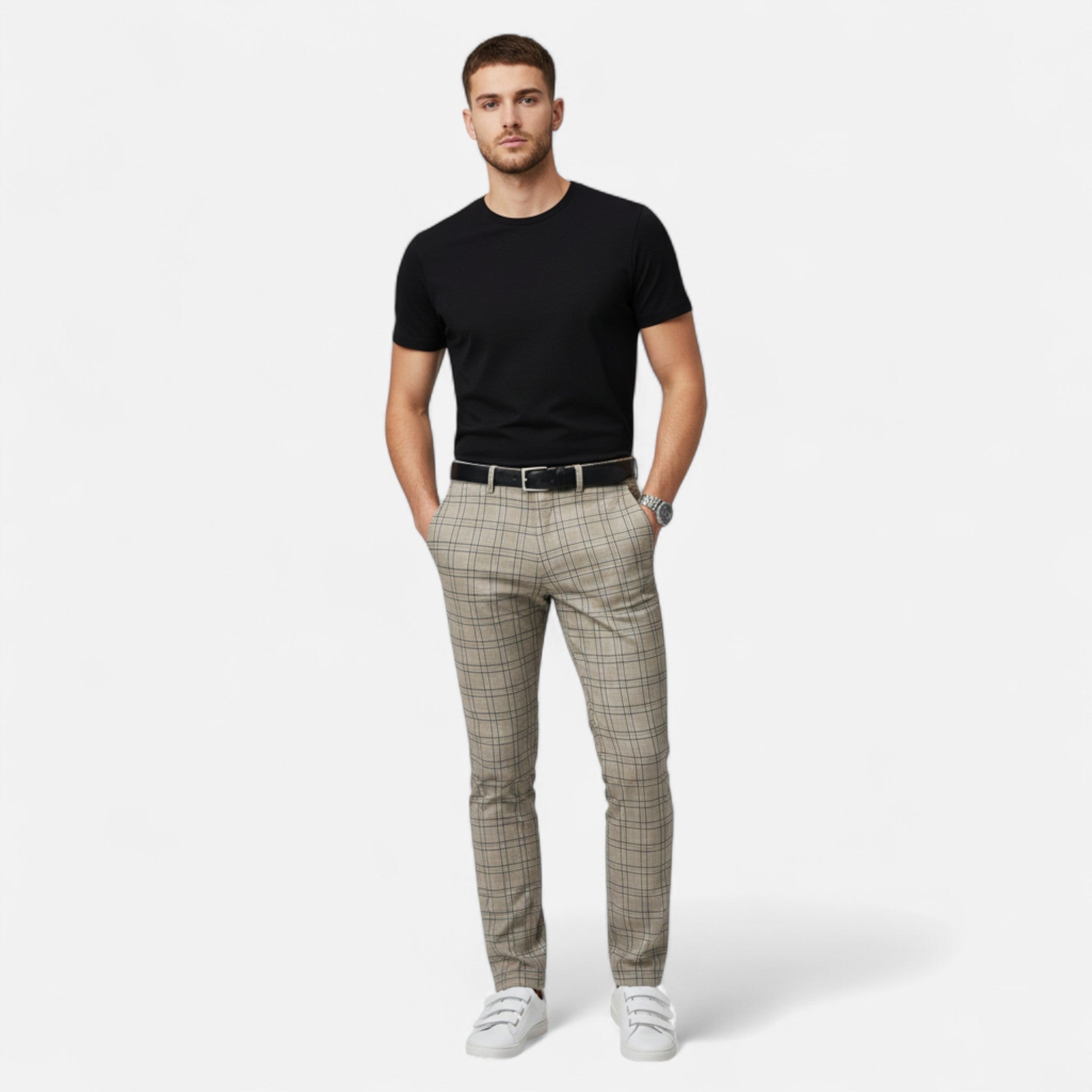 Fleur de Style | Pantalons slim fit à carreaux pour homme, longueur cheville