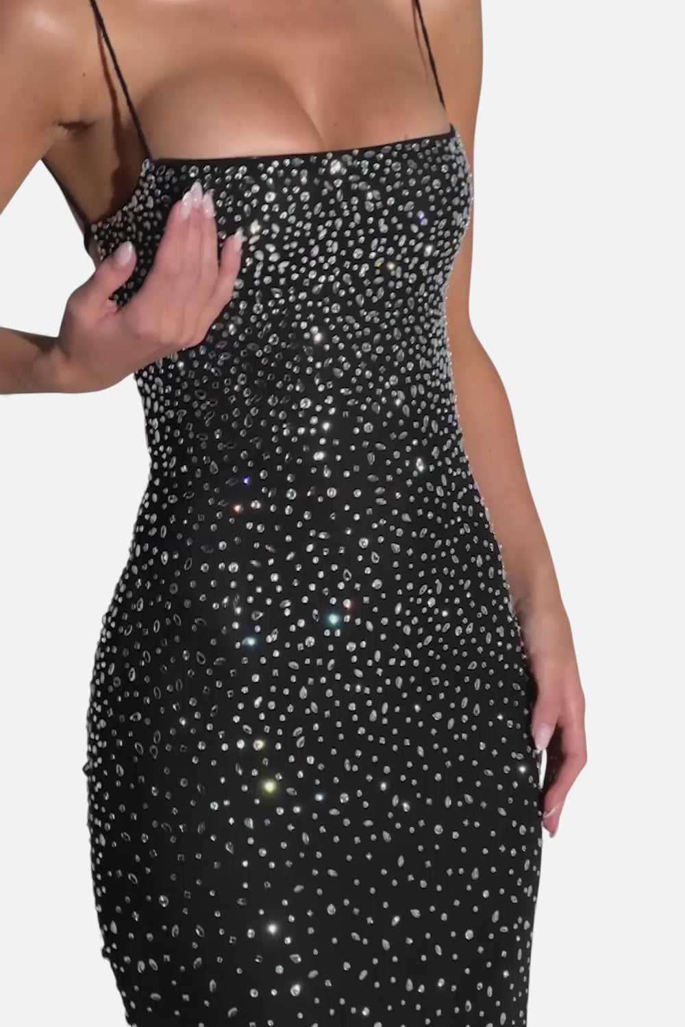 Fleur de Style | Robe de soirée pour femme Lily Ruby en tissu à cristaux glamour – Noir