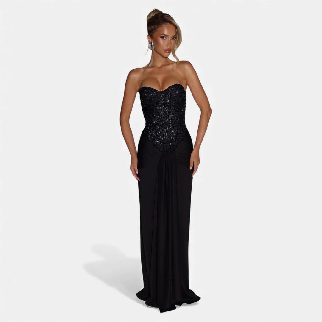 Fleur de Style | Robe maxi sans bretelles pour femme en mousseline et jersey