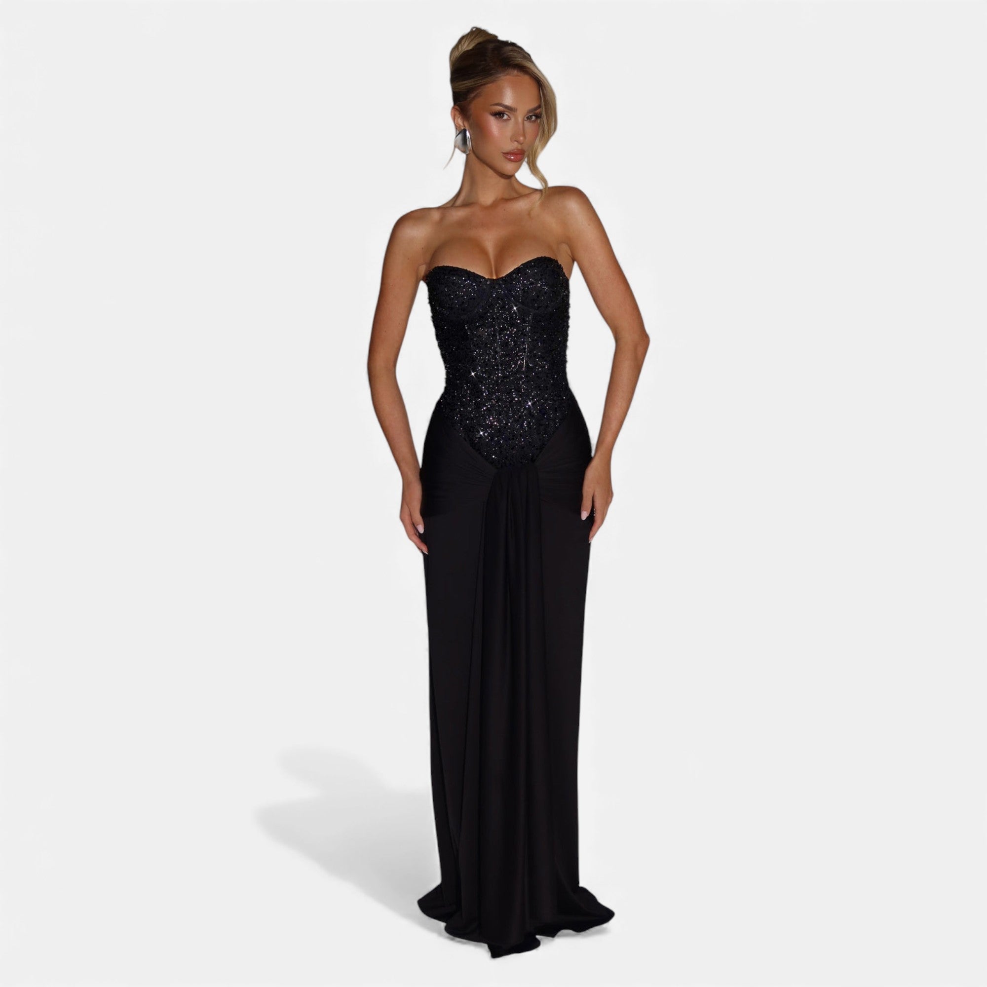 Fleur de Style | Robe maxi sans bretelles pour femme en mousseline et jersey