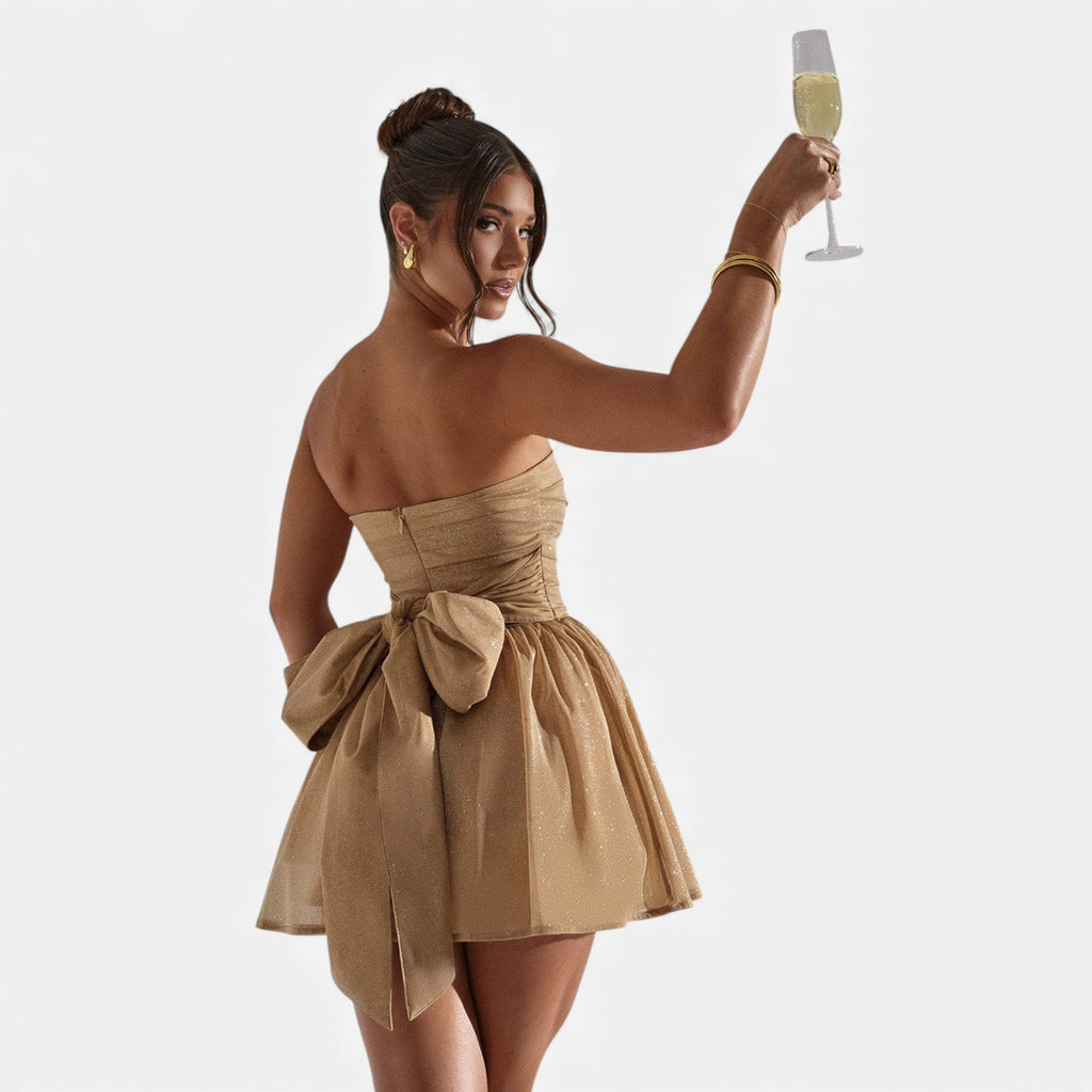 Fleur de Style | Robe mini pour femme avec nœud de soirée étincelant