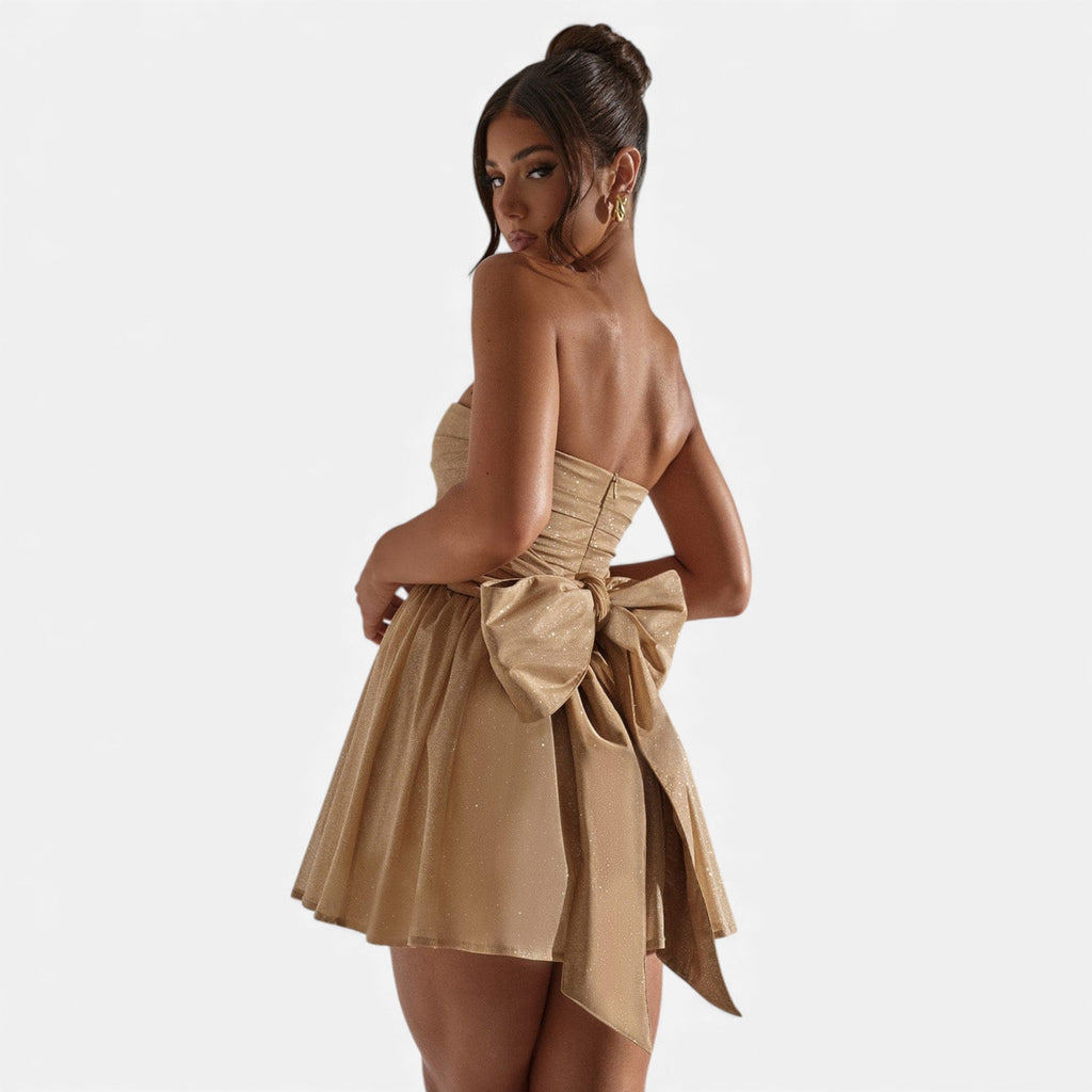 Fleur de Style | Robe mini pour femme avec nœud de soirée étincelant