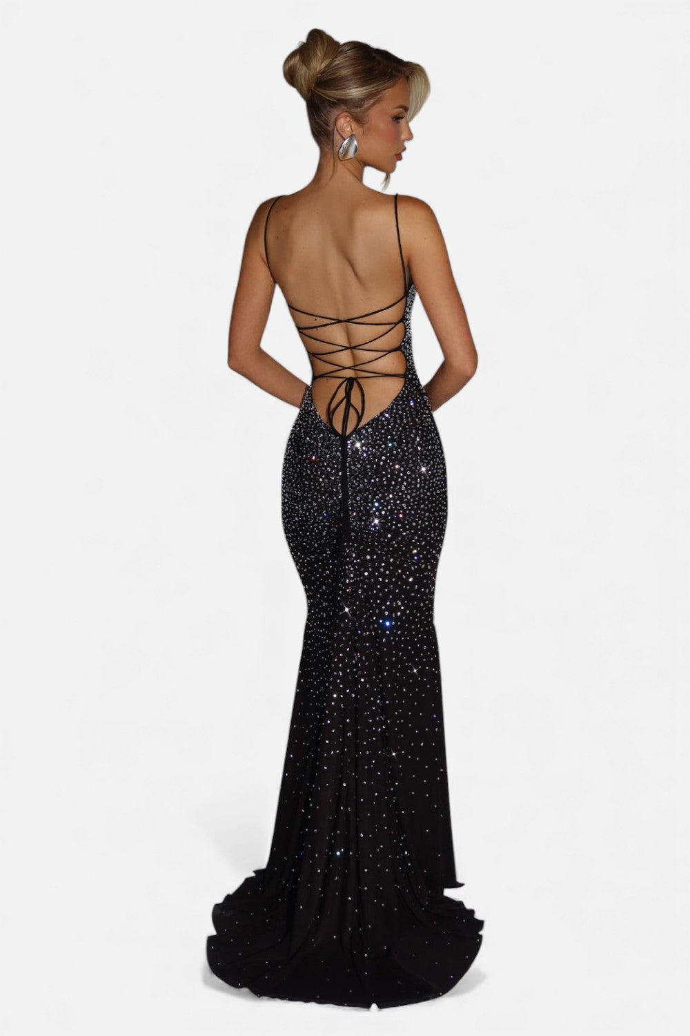 Fleur de Style | Robe de soirée pour femme Lily Ruby en tissu à cristaux glamour – Noir