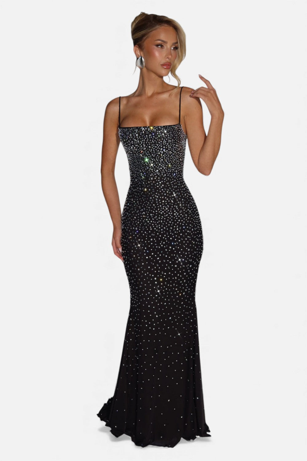 Fleur de Style | Robe de soirée pour femme Lily Ruby en tissu à cristaux glamour – Noir